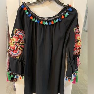 Velzera Black Tassel + Embroidered Tunic size L